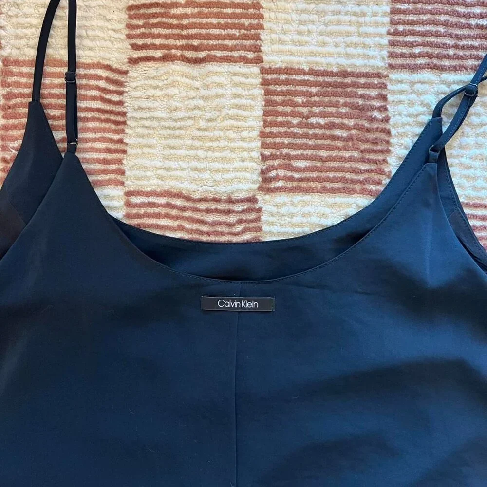 Calvin Klein Minimalist Black Spaghetti Strap Scoop Neck Maxi Slip Dress